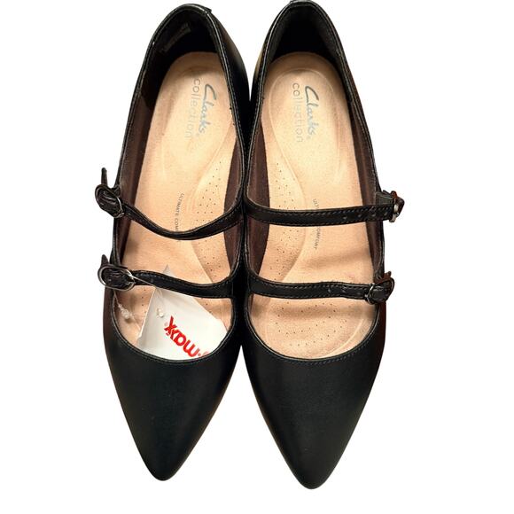 NEW Clarks Collection Natalyn Lane Black Leather Mary Jane Flat Comfort Wide Fit - Picture 2 of 3